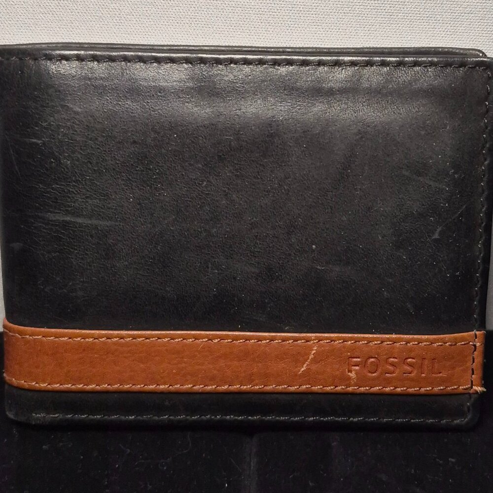 Fossil Men's Leather Bifold Wallet Quinn Black